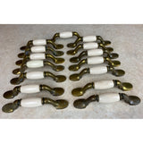 15 Spoon Foot Door Pull Antique Brass With Almond Ceramic Insert 5" Heavy Tarnish