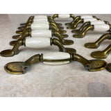 15 Spoon Foot Door Pull Antique Brass With Almond Ceramic Insert 5" Heavy Tarnish