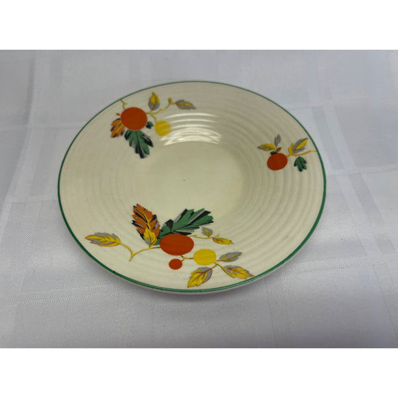 Morley Ware Stoneware Orphaned Saucer Green Orange floral Pattern 5.75