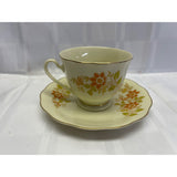 Budlet Teacup Saucer Set Vintage Bone China Pale yellow with Orange and Green floral