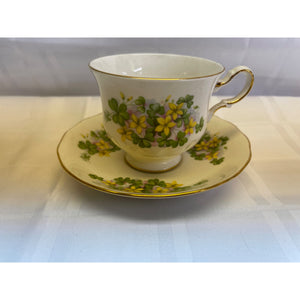 Queen Anne Fine Bone China Teacup and Saucer Set Yellow green floral