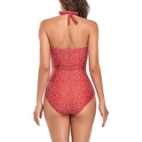 Smismivo Tummy Control Swimwear Halter One Piece Vintage Retro Swimsuit XL Red