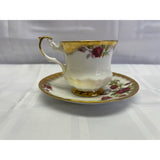 Queens Rosina Fine Bone China Teacup and Saucer Set Heavy Gold Red Roses