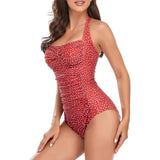 Smismivo Tummy Control Swimwear Halter One Piece Vintage Retro Swimsuit XL Red