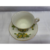 Queen Anne Fine Bone China Teacup and Saucer Set Yellow green floral