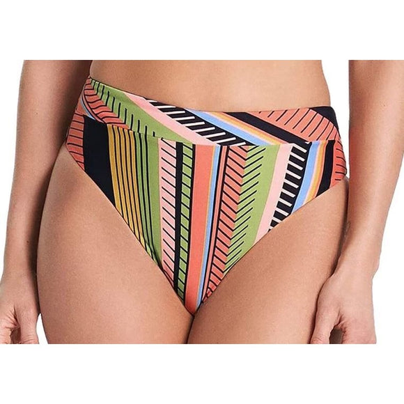 Maaji Roman Stripe Suzy Q High Rise/High Leg Bikini Bottom Medium #MAJC0FJ