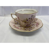 Rosina Teacup Saucer Set Vintage Bone China England Pale Pink Purple Floral