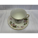 Queen Anne Teacup Saucer Set Vintage Bone China England Pink Yellow Green floral