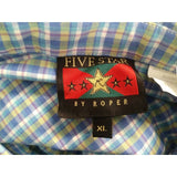 Five Stars By Roper Blue Plaid Men's XL Western Cotton Button Down Shirt NEW