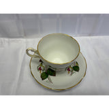 English Teacup Saucer Set Vintage Bone China England Fuchsia Floral Pattern