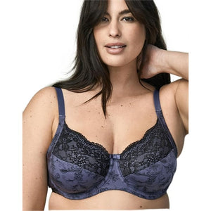 Wonderbra Women's Plus Full Support Underwire Bra Charcoal with Black Lace 40D Style W1916.