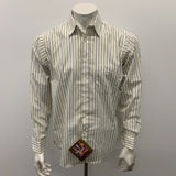 London Fog Dress Shirt Men's Size 15 1/2 White Blue Green Striped Button Up NEW