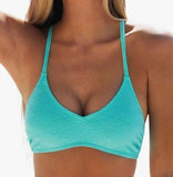 CUPSHE Women's Bikini Top Blue Halter Back Tie Bathing Suit Small Seafoam