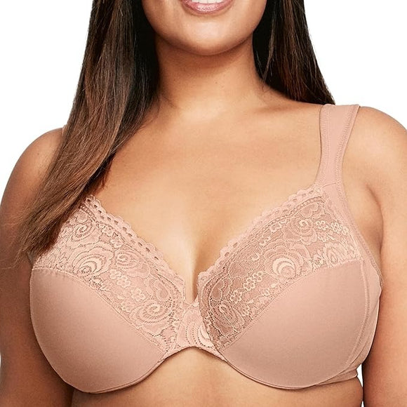 Glamorise 1240 Plus Size Women's Back Close Wonderwire Bra Cappuccino (Size 36DD)