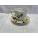 Queen Anne Teacup Saucer Set Vintage Bone China England Deep Red Yellow floral