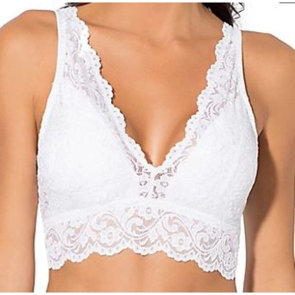 Smart & Sexy SA874 Womens Medium Signature Lace Deep V Bralette White