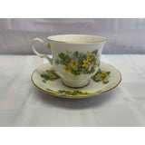 Queen Anne Fine Bone China Teacup and Saucer Set Yellow green floral