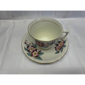 Colclough Teacup Saucer Set Vintage Bone China England Blue Purple Floral