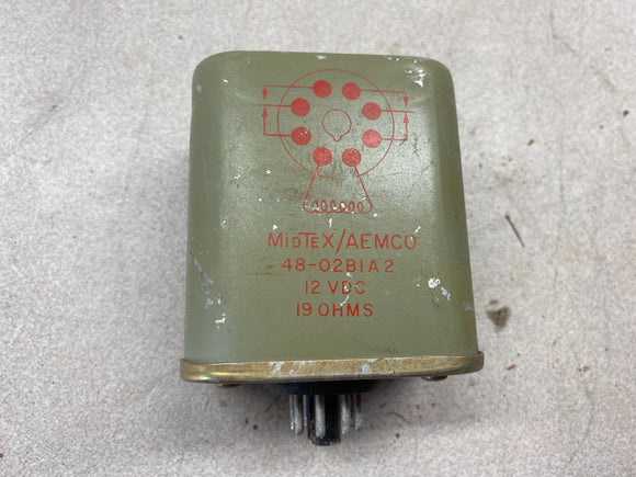 Midtex/Aemco 48-02B1A2 12VDC 19 OHMS Used Relay Not Tested