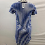 Claudel Lingerie Women's Blue Short Sleeve Long Length Cover up Night Gown White Strips NEW with Tags Size Small Polyester Blend