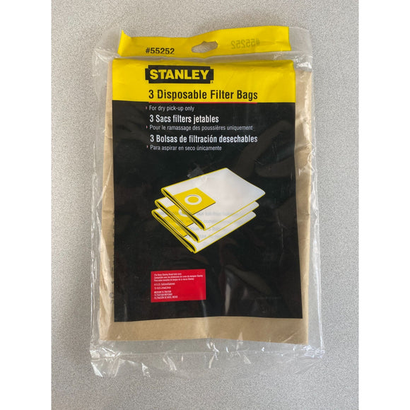 Stanley #55252 4-5 Gallon Disposable Filter Bag for Dry Vacuums, 3-Pack NEW
