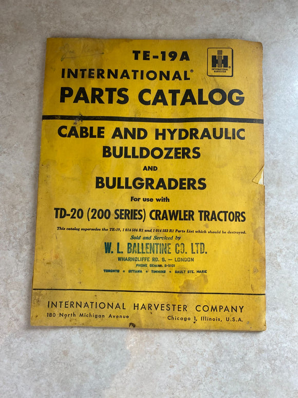 International TE-19A Parts Catalog Cable And Hydraulic Bulldozers And Bullgraders