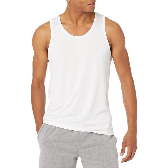 Essentials Men's Tech Stretch Performance Tank Top Shirt Large White 2 Pack