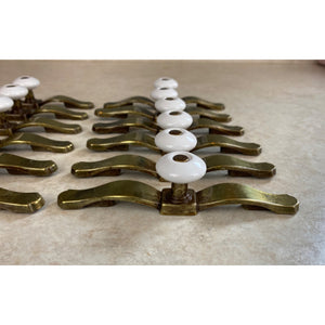 Antique Bronze 5" Drawer / Cabinet Pulls With White Ceramic Knobs Lot Of 12 NOS