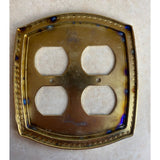 Vintage Solid Brass Double Outlet Sockets Cover Plate Rope Pattern Border USED