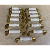 VTG Brass With White Ceramic Cabinet Door Handles USED Lot Of 13