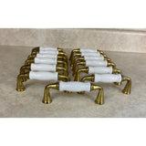 VTG Brass With White Ceramic Cabinet Door Handles USED Lot Of 13
