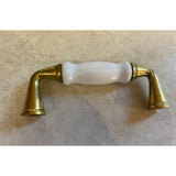 VTG Brass With White Ceramic Cabinet Door Handles USED Lot Of 13