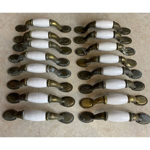 18 Spoon Foot Door Pull Antique Brass With White Ceramic Insert 5"  Heavy Tarnish