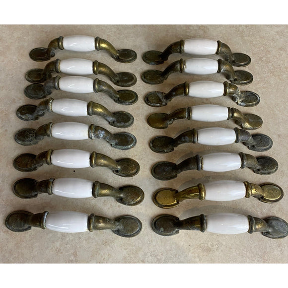 18 Spoon Foot Door Pull Antique Brass With White Ceramic Insert 5