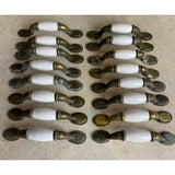 18 Spoon Foot Door Pull Antique Brass With White Ceramic Insert 5"  Heavy Tarnish