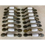 18 Spoon Foot Door Pull Antique Brass With White Ceramic Insert 5"  Heavy Tarnish