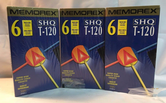 Memorex SHQ T-120 6 Hour Blank VHS Tape Super High Quality Lot of 3